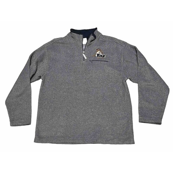 Vintage 1999 Warner Bros. Taz Tasmanian Devil Fleece 1/4 Zip Sweater Mens Medium - Picture 1 of 7